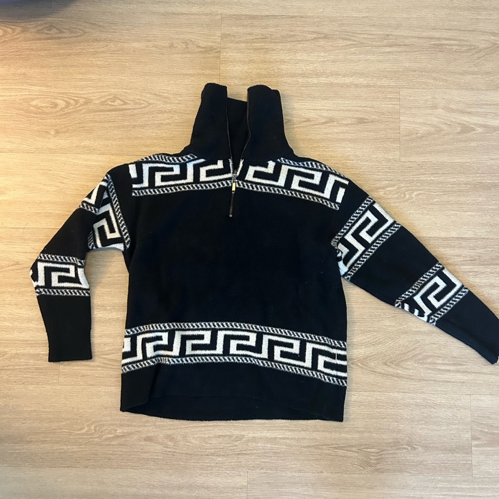 Aqua Black Aztec Zip Sweater